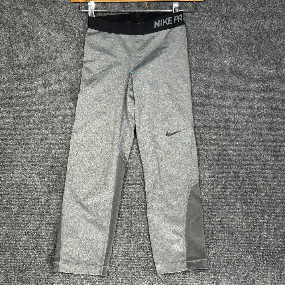 Nike Pro Pants Womens XS Gray  Stretch Compression Yoga Run Crop Dri Fit